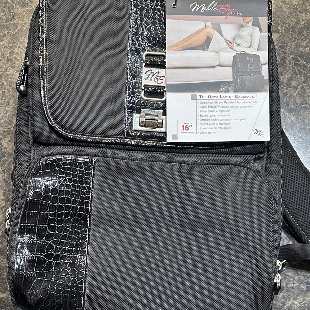 Black Crocodile-Accented Laptop Bag